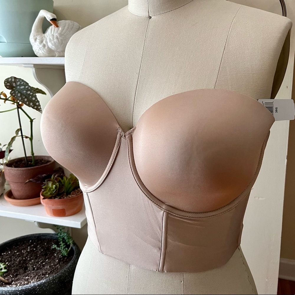 Felina NWT strapless low back longline bustier bra Body Veil bridal 38G/36H